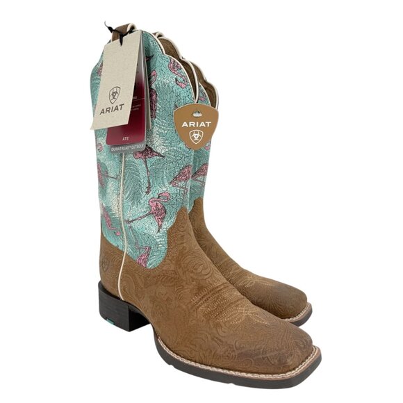 Ariat Women's Round Up Wide Embossed Chestnut Flock O Flamingos Boots Sz 7B NWOB - Picture 5 of 14